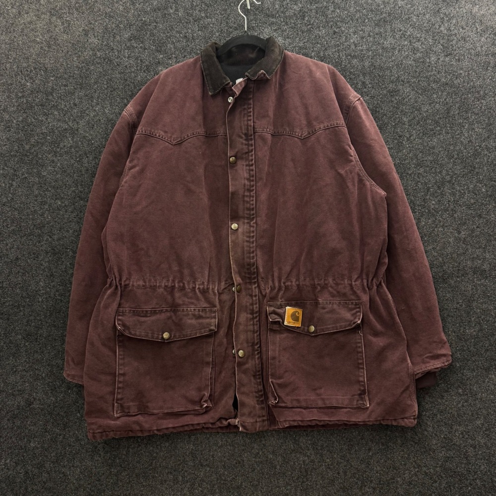 Vintage Carhartt Chore Barn Coat Mens XL C10 BRG Burgundy Duck Canvas 90s Jacket